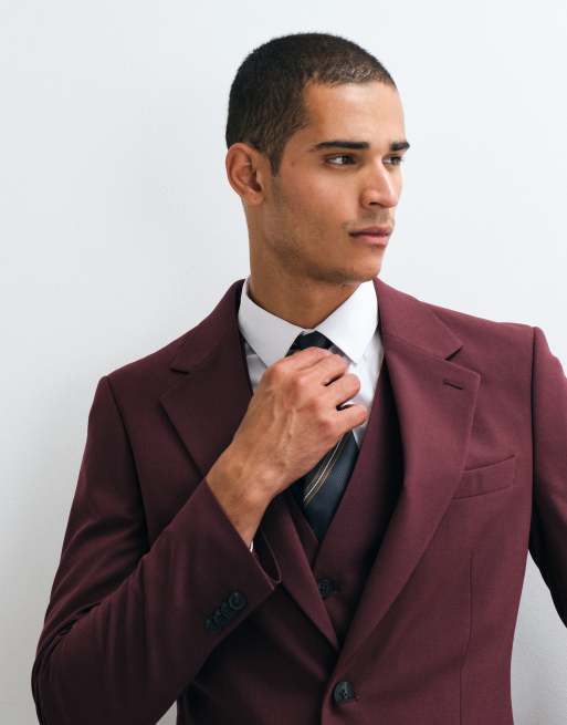 ASOS DESIGN skinny suit jacket in burgundy, 5 of 5