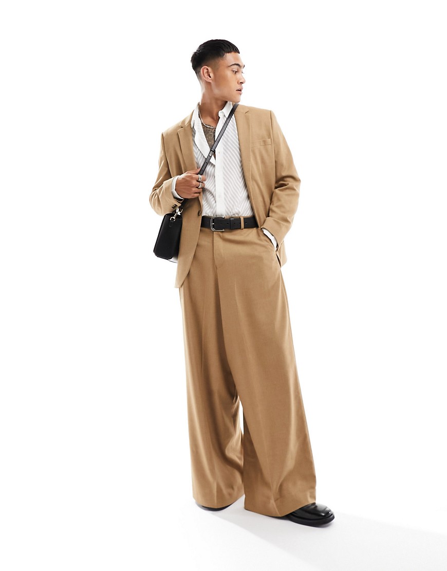 ASOS DESIGN skinny suit jacket in camel in micro texture-Brown