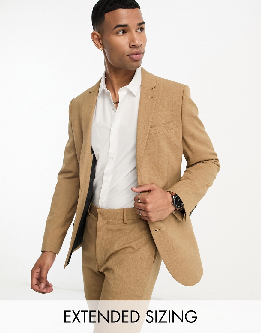 ASOS DESIGN skinny suit jacket in camel micro texture-Neutral