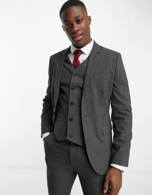 Asos Design Skinny Suit Jacket In Charcoal-gray In Gray