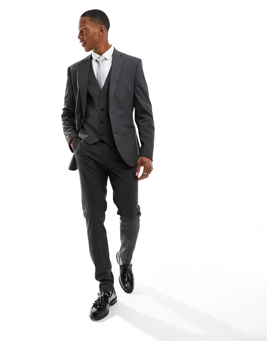 Asos Design Skinny Suit Jacket In Charcoal-gray