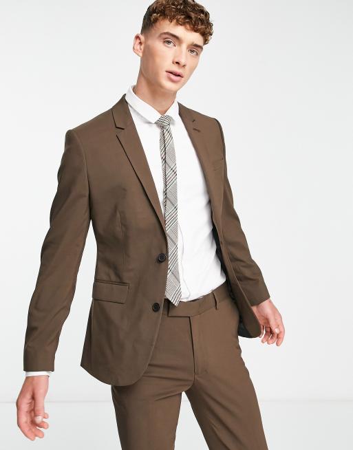 ASOS DESIGN skinny double breasted suit jacket in chocolate brown