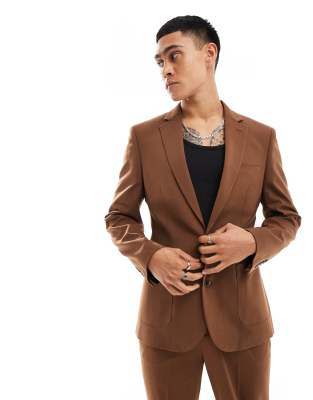 Asos Design Skinny Suit Jacket In Chocolate Brown | ModeSens