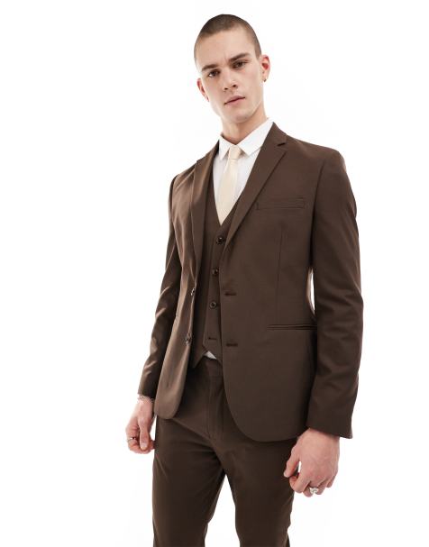 ASOS DESIGN Skinny Suit Jacket In Chocolate Brown - view 1