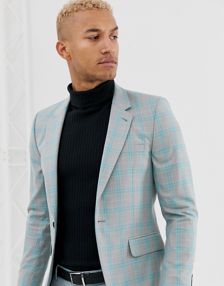 ASOS DESIGN skinny suit jacket in colour pop grey check