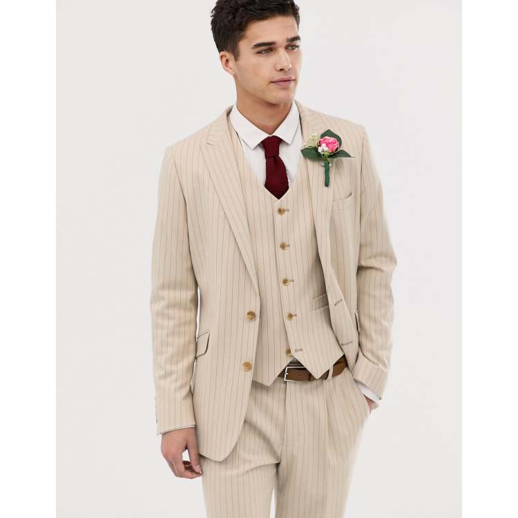 ASOS DESIGN skinny suit jacket in cream pinstripe