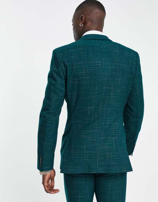 ASOS DESIGN skinny suit jacket in crosshatch in green