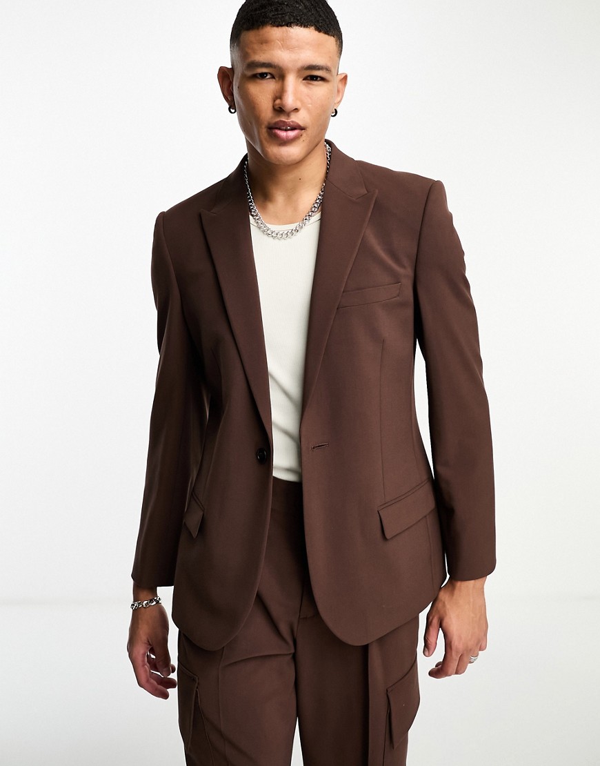ASOS DESIGN skinny suit jacket in dark brown