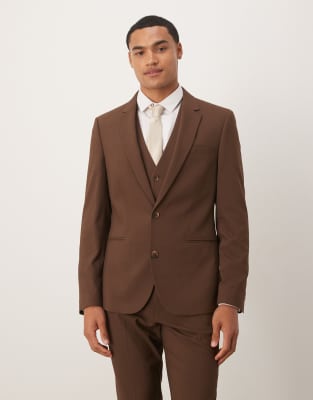 Asos Design Skinny Suit Jacket In Brown