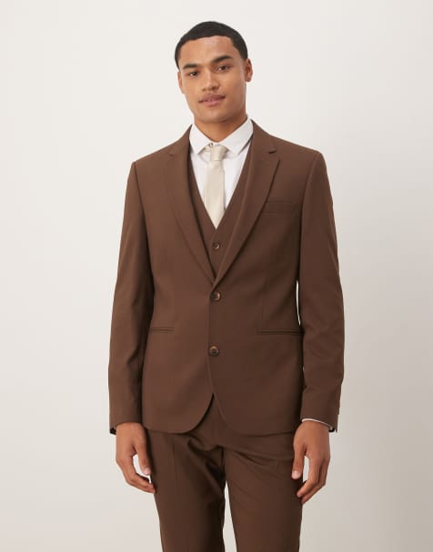 ASOS DESIGN skinny suit jacket in dark brown - view 1