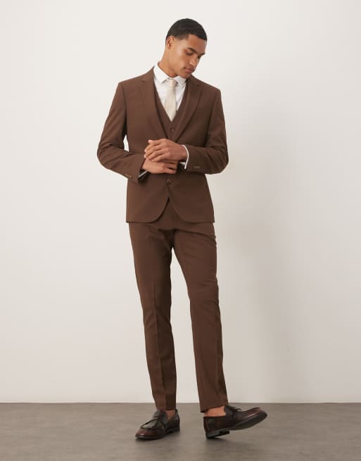 ASOS DESIGN skinny suit jacket in dark brown, 2 of 5