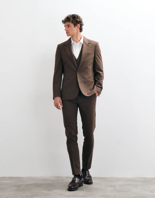 ASOS DESIGN skinny suit jacket in dark brown, 3 of 5