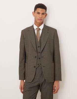 ASOS DESIGN skinny suit jacket in dark green wool look herringbone