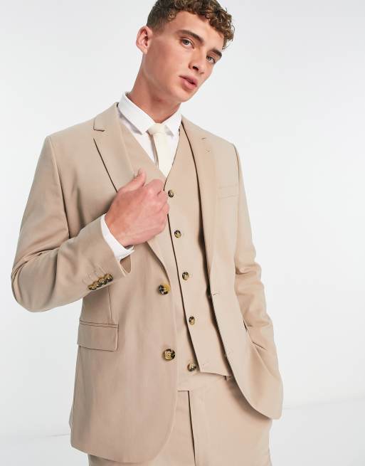 ASOS DESIGN skinny double breasted suit jacket in chocolate brown