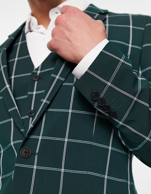 ASOS DESIGN skinny suit jacket in green gingham