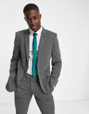 ASOS DESIGN skinny suit jacket in dark turquoise geo - ASOS Price Checker