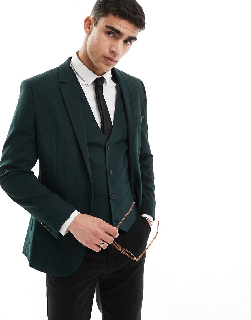 Skinny Suit Jacket In Forest Green