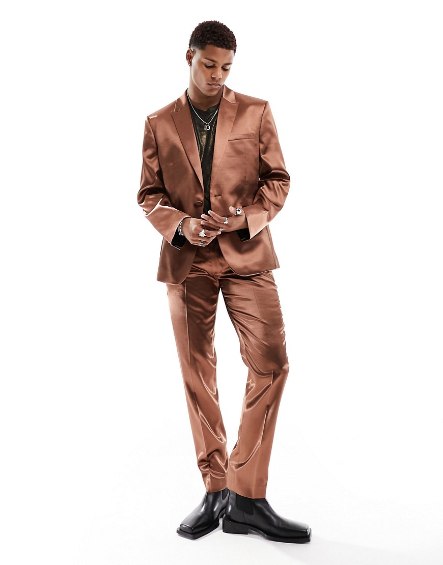 Asos Design Skinny Suit Jacket In Gold Satin
