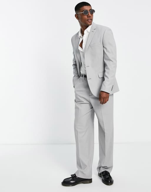 ASOS DESIGN skinny suit jacket in gray sage twill texture