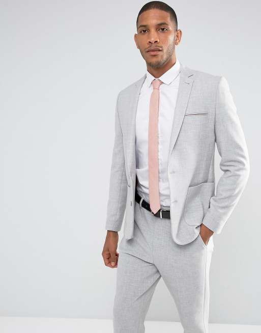 Asos Design Skinny Suit Jacket In Gray With Contrast Pink Scuba Lining