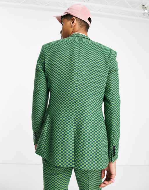 ASOS DESIGN skinny suit jacket in green checkerboard