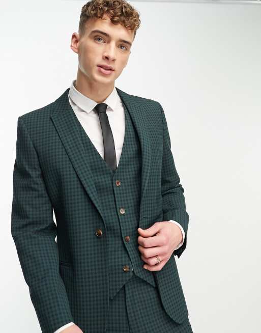 ASOS DESIGN skinny suit jacket in green gingham