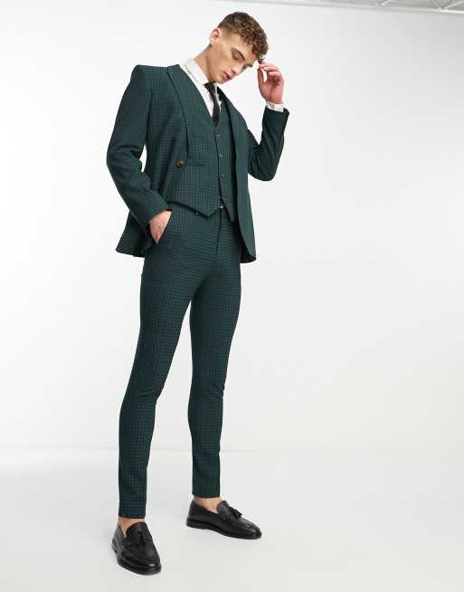 ASOS DESIGN skinny suit jacket in green gingham