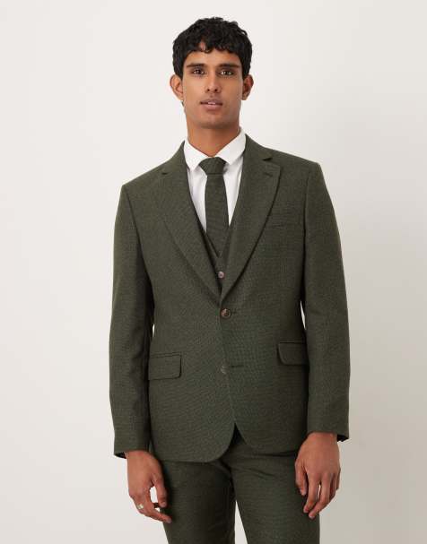 ASOS DESIGN skinny suit jacket in green microtexture - view 1