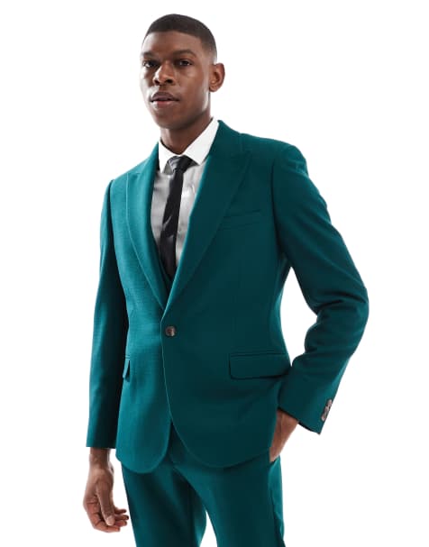 ASOS DESIGN skinny suit jacket in green slub texture - view 1