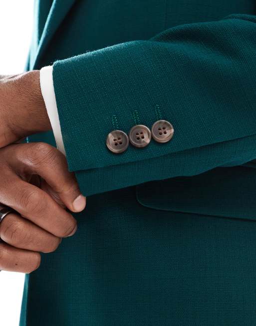 ASOS DESIGN skinny suit jacket in green slub texture
