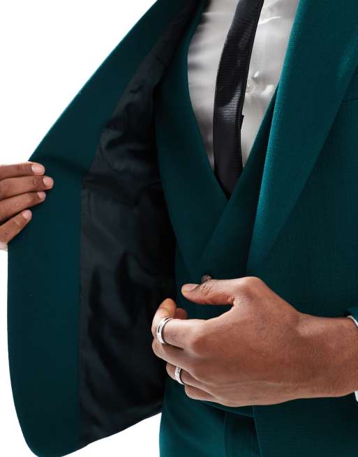 ASOS DESIGN skinny suit jacket in green slub texture