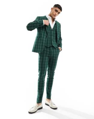 ASOS DESIGN skinny suit jacket in green tonal check - view 1