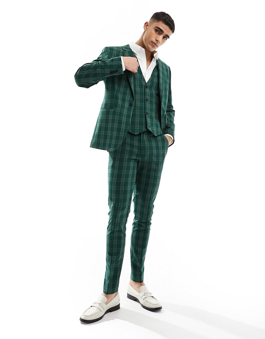 ASOS DESIGN skinny suit jacket in green tonal check