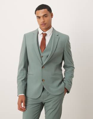 skinny suit jacket in green
