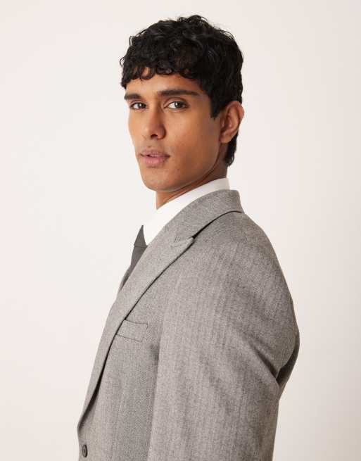 ASOS DESIGN skinny suit jacket in grey herringbone flannel, 5 of 5