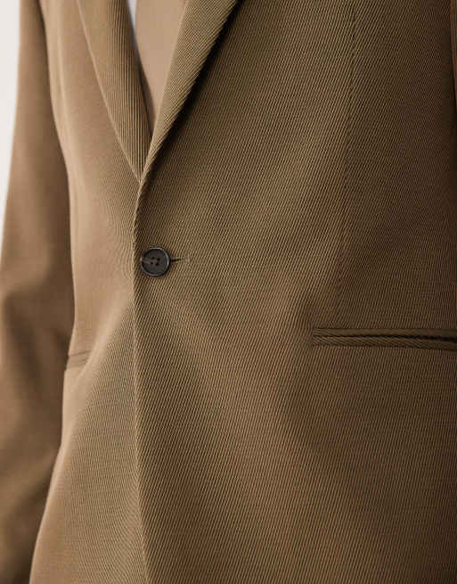 ASOS DESIGN skinny suit jacket in khaki cotton blend twill, 5 of 5