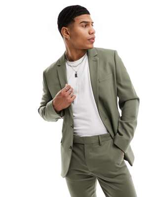 ASOS DESIGN skinny suit jacket in khaki twill