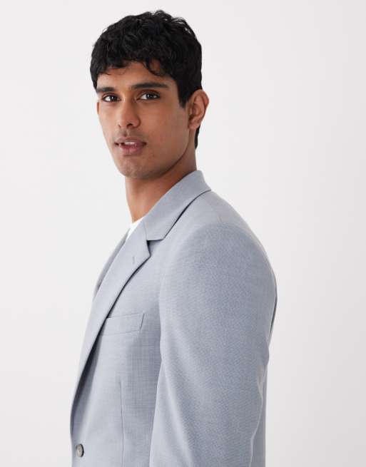ASOS DESIGN skinny suit jacket in light blue micro check, 4 of 5