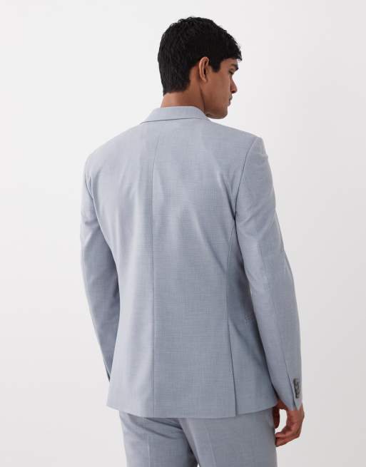 ASOS DESIGN skinny suit jacket in light blue micro check, 5 of 5