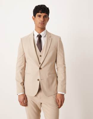 Asos Design Skinny Suit Jacket In Neutral