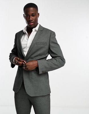 ASOS DESIGN skinny suit jacket in mid grey in micro texture