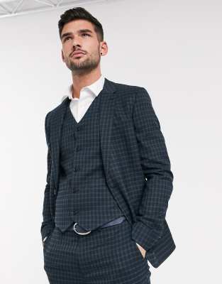 Asos Design Skinny Suit Jacket In Mini Blackwatch Plaid Check In Navy