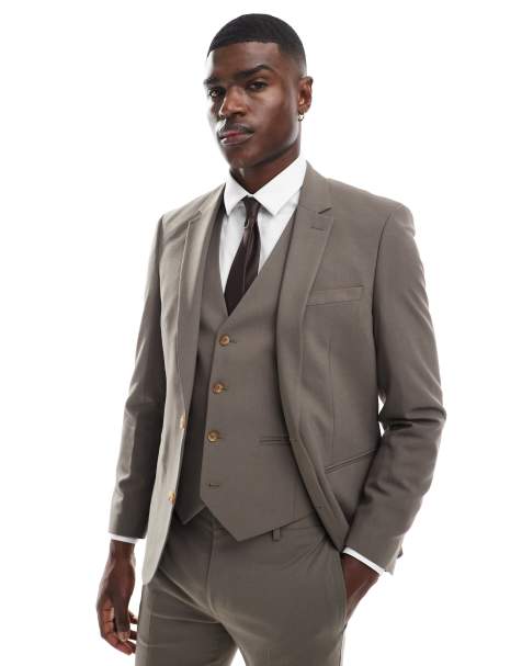 ASOS DESIGN skinny suit jacket in mink brown - view 1