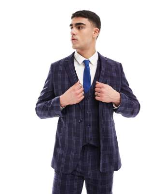 Asos Design Skinny Suit Jacket In Navy Tonal Plaid