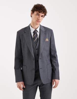 ASOS DESIGN skinny suit jacket in navy wool look herringbone