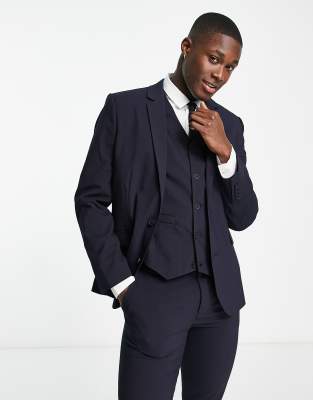 Asos Design Skinny Suit Jacket In Navy In Navy