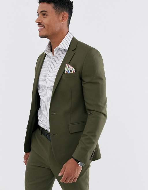 Racing Green Slim Fit Khaki Green Suit Jacket