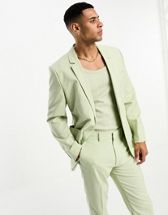 ASOS DESIGN slim linen mix suit jacket in sage green | ASOS
