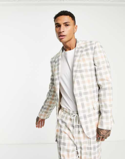 Asos Design Skinny Suit Jacket In Pastel Color Block Check Asos