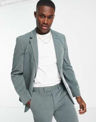Asos Design Skinny Suit Jacket In Peached Twill In Dark Green